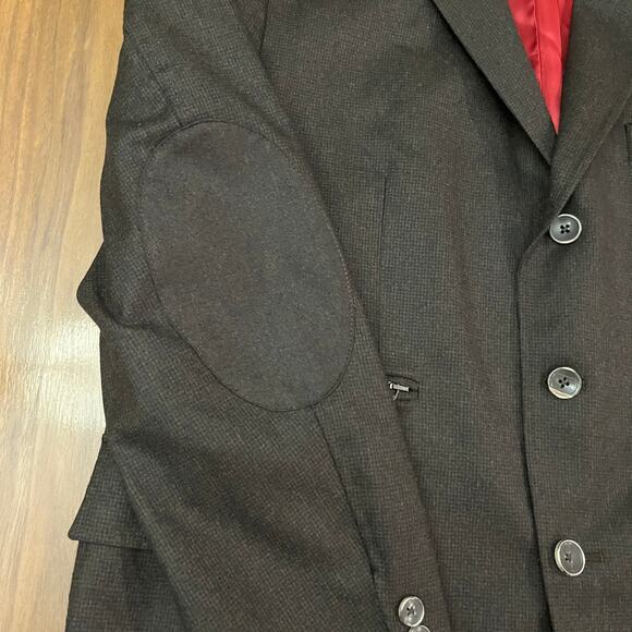 Riviera Red Blazer Size 42R Elbow Patches Wool Houndstooth Boston - Picture 6 of 11